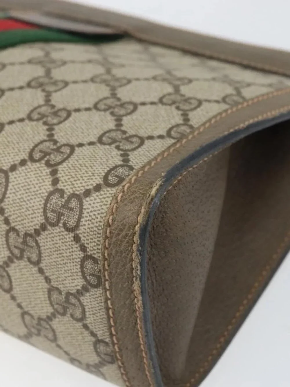 GUCCI GG Supreme Web Sherry Line Clutch Bag PVC Beige Red 89 01 002 Auth BA10401